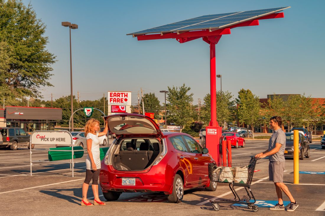 Brightfield Transportation Solutions charging station at South Asheville Earth Fare